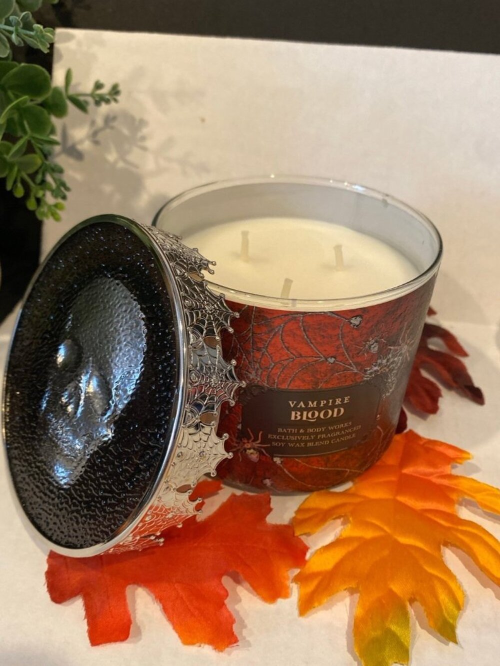 Halloween “Vampire Blood” Bath & Body Works New 3 Wick Candle with Skull Lid